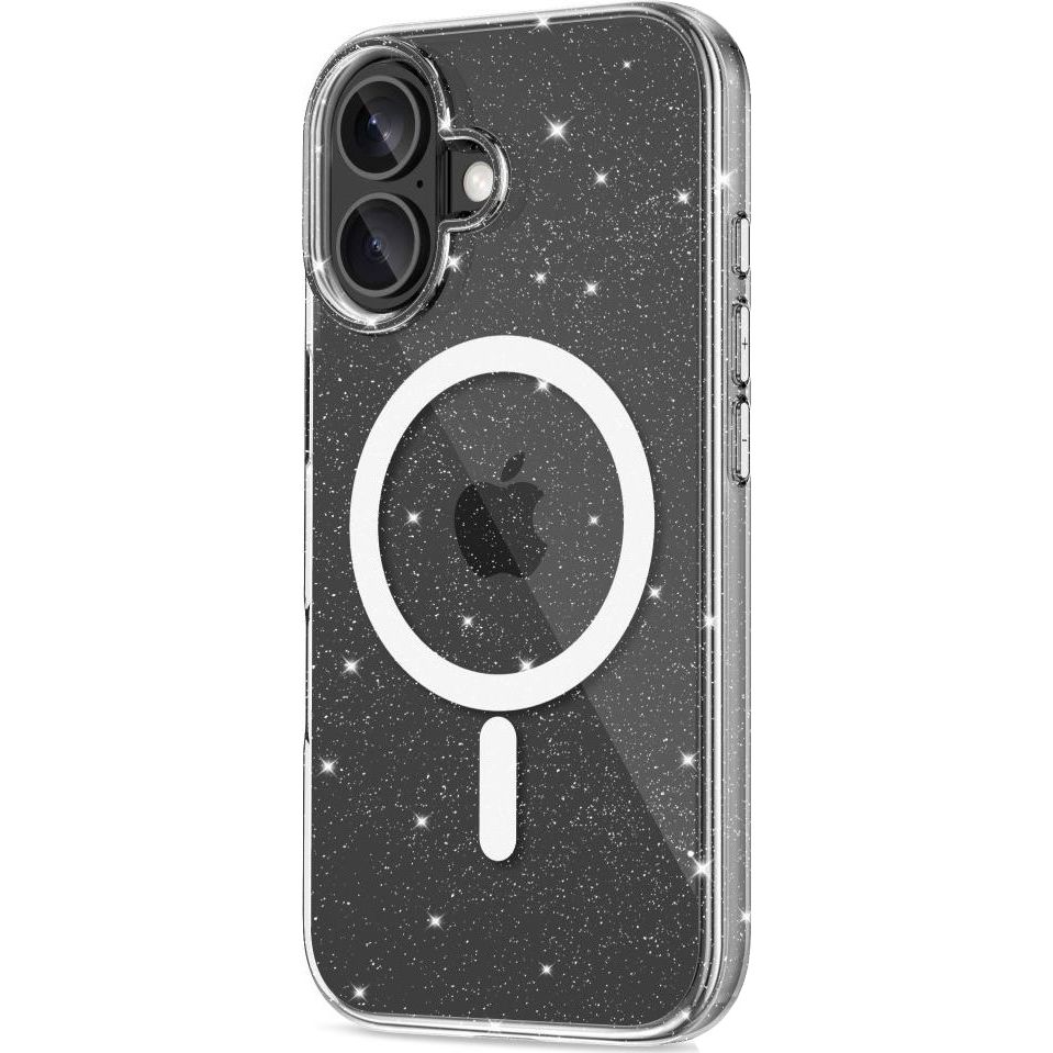 Etui Tech-Protect Flexair Hybrid do MagSafe do iPhone 16, przezroczyste z brokatem